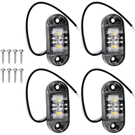 4 pcs Blanc IP65 12 V/24 V Ovale LED latérales Feux, Ovale Avant et Arrière, feux de gabarit, Position pour Camion remorque Van Caravan Voiture Bus Bateaux, Blanc (1/5)
