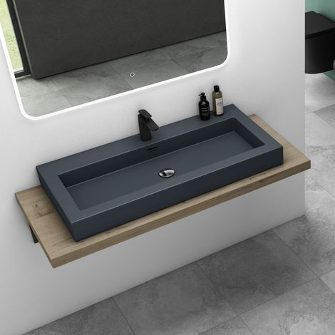 Mai & Mai Vasque à Poser Lavabo Suspendu Gris Noir Mat 60cm Lave Mains Rectangulaire avec Trop-Plein Col818 60x48x10cm (1/5)