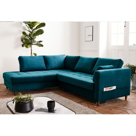 Anna – ecksofa mit schlaffunktion – 5-sitzer – moderner stil – links - entenblau