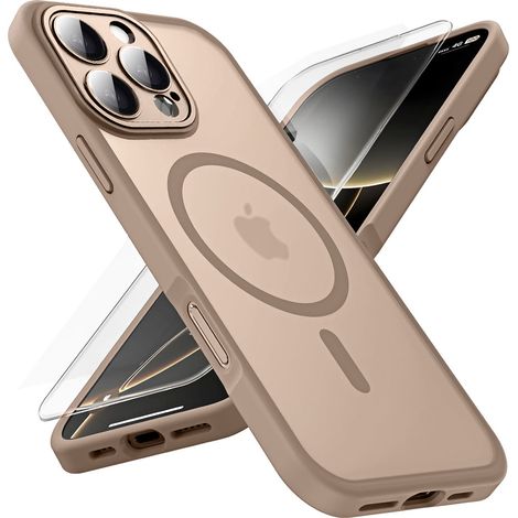 Custodia per iPhone 16 Pro, per MagSafe, custodia erbord opaca, titanio desertico + pellicola protettiva in vetro (1/5)