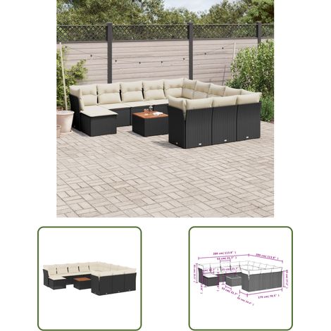 The Living Store 13-tlg. Garten-Sofagarnitur mit Kissen Schwarz Poly Rattan - Gartensorte - Gartenmöbelset - PE-Rattan Möbel - Outdoor Lounge Set - Esstischgarnitur (1/3)