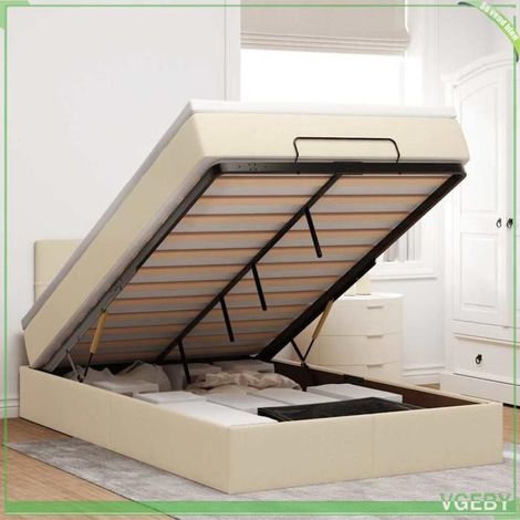 Cadre de lit ottoman - 3311454 - 120x200 cm - tissu crème - rangement hydraulique (1/5)