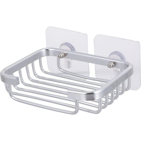 Porte-savon mural pour salle de bain avec revêtement en acier inoxydable -Autocollant, sans perçage - Argent (1/5)