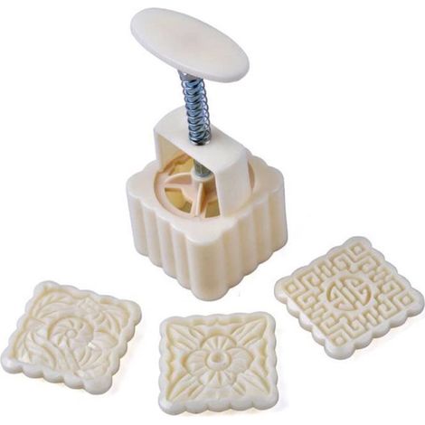 Moule à gâteau de lune à pression manuelle (lot de 4) pour la Fête de la Mi-Automne, avec 12 motifs différents, idéal pour réaliser soi-même ses gâteaux de lune. (1/5)