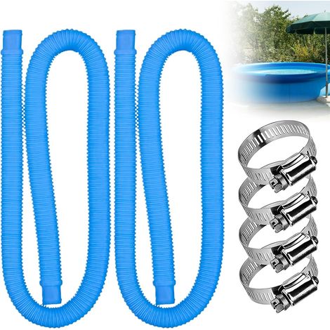 Tuyau de rechange pour filtre de piscine, 1,5 m avec 4 colliers de serrage métalliques, pour piscines hors sol, lot de 2 (bleu) (1/5)