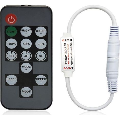 Variateur LED RF sans Fil 14 Boutons Télécommande Multifonction avec Timer, Compatible Bandes LED COB/5050 DC5V 24V, Contrôle Multidirectionnel Sans Visée (1/5)