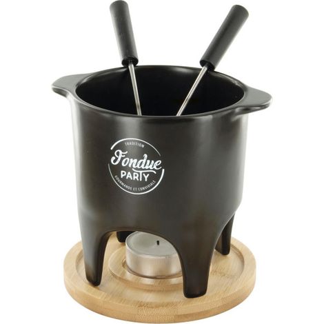 Paris Prix – Service à fondue 2 personnes – Fonctionne à la bougie – Dimensions 11,8 x 15 cm – Bambou et acier noir (1/5)