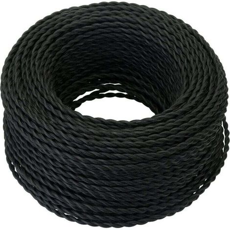Cavo elettrico tessile da 10 m, cavo in corda di canapa intrecciata retrò 2x0,75 mm², 2 fili intrecciati, per lampada a sospensione fai da te/nero.