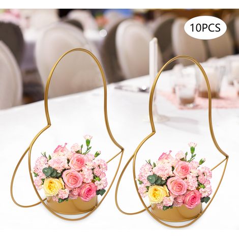 Vases en forme de cœur dorés pour décorations de mariage, lot de 10 centres de table géométriques en métal (1/5)