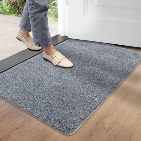 Tapis d'entrée antidérapant 50 x 80 cm – Tissu hautement absorbant – Dessous en caoutchouc thermoplastique – Lavable en machine – Gris/Bleu (1/5)