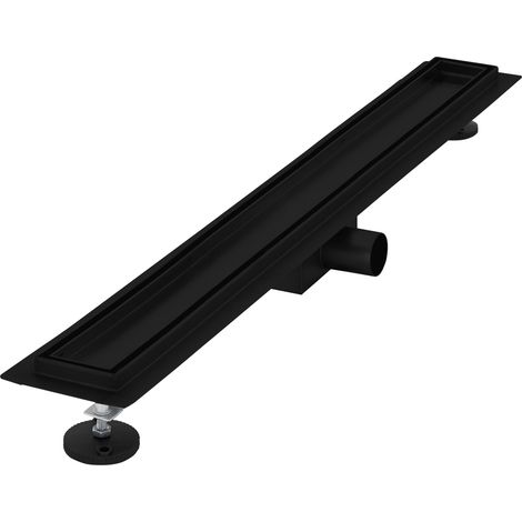 LuxeBath Canal de Ducha Desagüe 80cm Negro 2en1 Extraplano Acero Inóxidable Fijación al Suelo Sumidero Sifón Doble Cara Autolimpiante con Tope para Olores y Colador de Pelo Alcantarillado para Baño