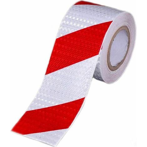 Ruban de Signalisation Rouge et Blanc Bande Reflechissante Autocollante Avertissement De La Circulation Nuit De Autocollant Reflechissant Voiture Marquage Sol,5cm x 25m (1/5)