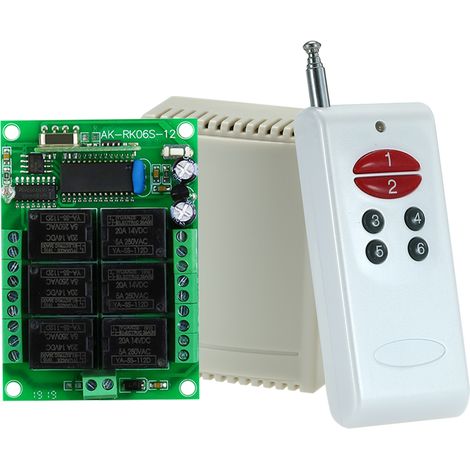 Módulo receptor de control remoto inalámbrico RF universal de 433 MHz, 12 V CC, 6 canales, 10 A y 1 transmisor de teclado de código fijo (chip 2262) para automatización del hogar. (1/5)