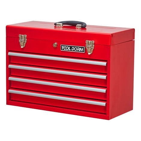 Cassetta portautensili in metallo da 50 cm con cassetti, cassetta portautensili portatile in acciaio con rivestimento protettivo e chiusura a scatto in metallo per garage, casa e magazzino (rosso - 4 