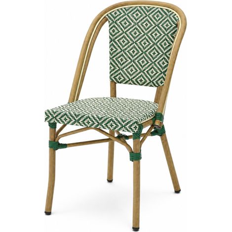 Chaise Brasserie Extérieur Terrasse de Café en Aluminium et Textilène Tressé en Vert et Blanc (1/5)