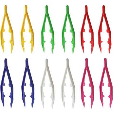 BUNTHAUS Lot de 12 pinces multicolores en plastique avec pointe dentelée, pince à épiler Easy Grip de 10 cm pour ramasser facilement de petits objets et accessoires de puzzle DIY (1/5)