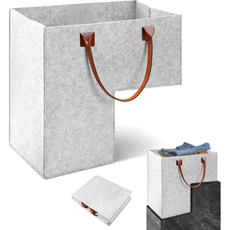 Panier en Forme de L, Panier D'escalier avec Poignées en Cuir, Panier Rangement pour le Linge, Panier Organisateur D'escalier Escalier, en Feutre (1/5)