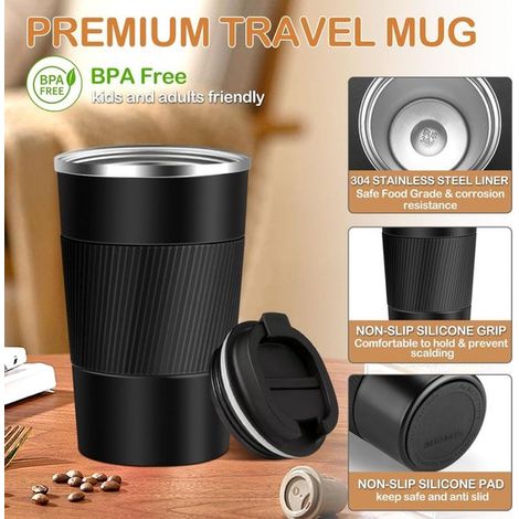 Taza viaje, Taza café isotérmica 510 ml, Taza reutilizable, Botella acero inoxidable aislamiento vacío, Taza portátil, Verde militar, 16,5 x 7 cm (1/5)