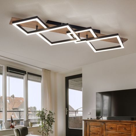 LED Deckenleuchte Esszimmerlampe Wohnzimmerleuchte Deckenleuchte Schlafzimmerlampe, Metall schwarz Holzoptik, 30W 1700lm 3000K warmweiß, L 82 cm (1/5)