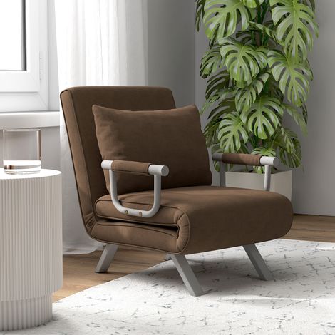 Lit simple 3 en 1, dossier 5 positions - confortable pour détente dans - canapé-lit pliant velours et métal - 65x69x80cm - coussin - marron (1/4)
