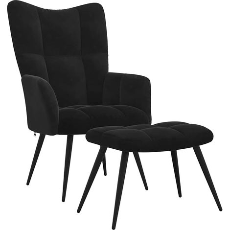vidaXL Poltrona Relax con Sgabello in Velluto Nero (1/5)