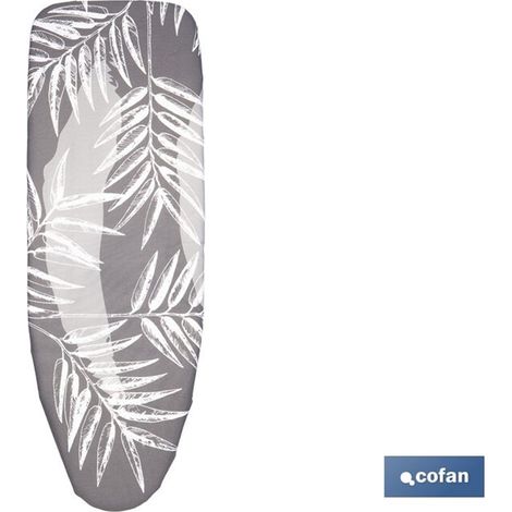 Housse de table à repasser matelassée élastique à motif végétal 135x53cm en coton gris et blanc