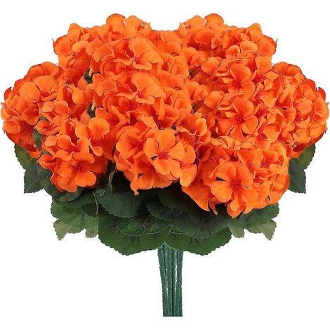 Lot de 6/12 fleurs de géranium artificielles pour la décoration intérieure extérieure jardin et terrasse - 6 boules - Orange (1/5)