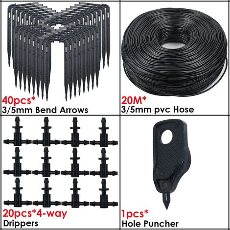 (KSL01-KIT176-2WAY) Système d'irrigation goutte à goutte pour serre, 4 voies, 3/5 mm, 2 voies, avec émetteur fléché, pour plantes en pot. (1/4)