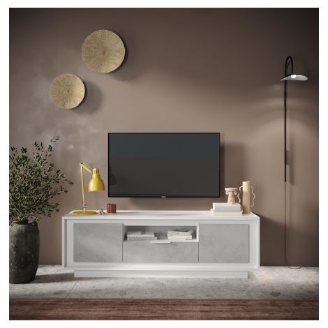 Meuble TV SKY – Finition Blanc mat laqué / Ciment (1/2)