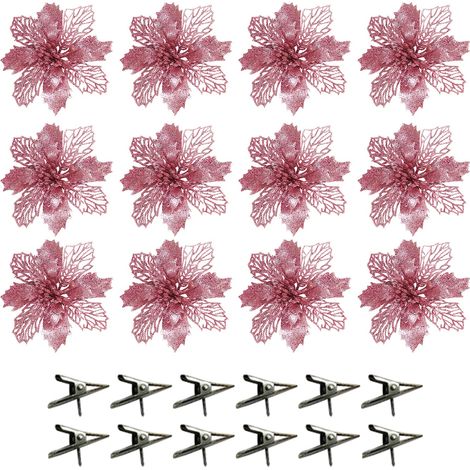 Faux Paillette Fleurs Artificielles Rose 16cm, Décoration Mariage Nouvel An, Ornement Fête (1/4)