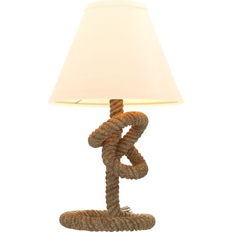 Lampe de table LED Max.40W Base métal Corde lin Pantalon tissu Marron Beige Ø28x45.5 cm