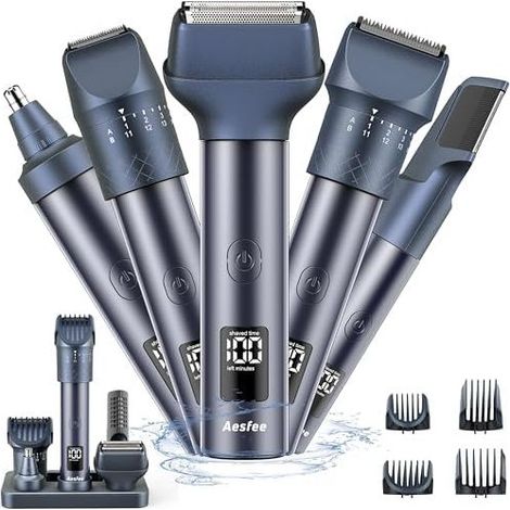 Professioneller Herrenhaar- und Barttrimmer mit 20 einstellbaren Schnittlängen, elektrischer All-in-One-Rasierer und wasserdichtem IPX7-Körper- und Nasenhaartrimmer mit USB-C-Ladestation, Dunkelblau (1/5)