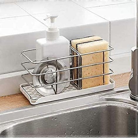 Porte-éponge en acier inoxydable 304, organisateur d'évier multifonctionnel, égouttoir à vaisselle, porte-savon, planche de suspension réglable (1/5)