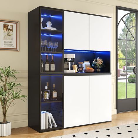 Modernluxe - Vitrine/Armoire haute 120x40x160cm - 6 portes - Éclairage LED - MDF - Blanc + Noir (1/5)