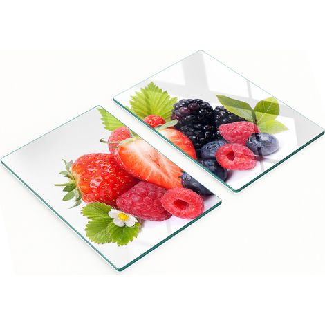 Lot de deux planches à découper décoratives en verre pour la cuisine, motif fruits des bois, 2 x 40 x 52 cm (1/5)