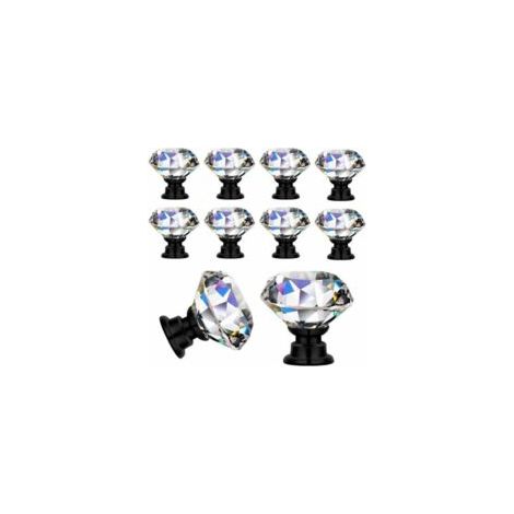 10 tiradores de cristal transparente con efecto diamante para muebles, cajones y armarios, con tornillos, 30 mm (10 piezas, negro) — TRIMEC - Crezuo