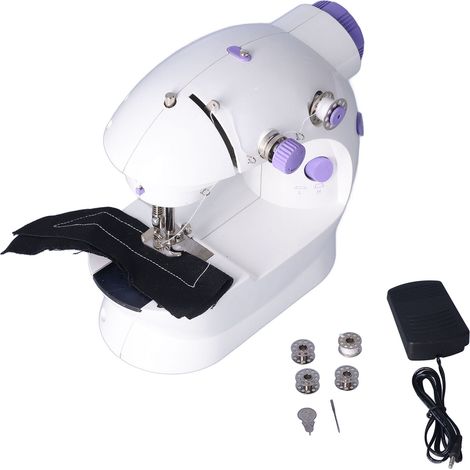 Tragbare Mini-Nähmaschine mit Fußpedal, Geradschnittfunktion und Beleuchtung für Schneiderei, Haushalt und Reisen, EU-Stecker 100–240 V (1/5)
