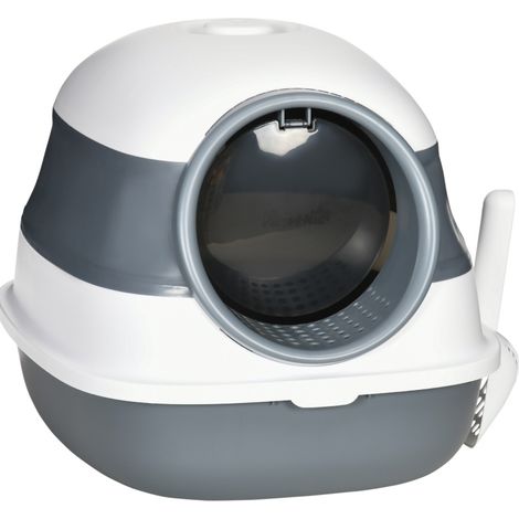 Lettiera chiusa per gatti fino a 5 kg, 52 x 41 x 38 cm, bianca e grigia, pieghevole (1/5)