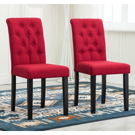 2 x Linded Fabric Dining Chairs, Solid Wooden Legs home & restaurants RED