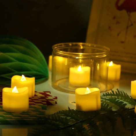 Lot de 12 bougies LED sans flamme, lampes décoratives effet flamme pour mariage et fête blanc chaud (1/5)