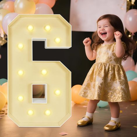 Chiffre décoratif lumineux : grand chiffre de 3 pieds (environ 90 cm), idéal pour les fêtes, anniversaires, mariages, fiançailles, célébrations et plus encore chiffre 6, facile à assembler. (1/5)
