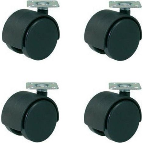 RUOTE DOPPIE IN NYLON CON PIASTRA 4 PZ ø mm.40 piastra mm.38x38 FER 154642
