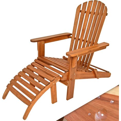 Casaria Sedia Prendisole Adirondack Inlc. Poggiapiedi Richiudibile Legno di Acacia Seduta Arrotondata Braccioli Ampi Sdraio Mare