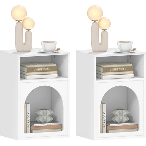 Set aus 2 Nachttischen mit offenen Fächern, geschwungenes Design, 40 x 30 x 60 cm, weiß