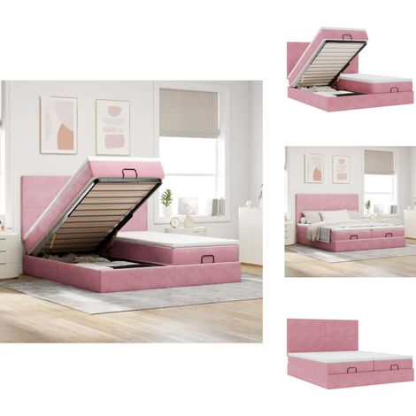 Cadre de lit ottoman avec matelas rose 200x200 cm velours - Lit Ottoman - Lits Ottomans - Cadre De Lit - Cadre De Lit Avec Rangement (1/5)