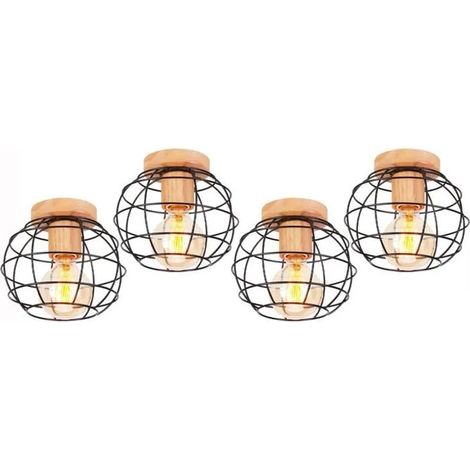 U-Do 4Pcs Plafonnier Rétro Industriel Lampe de Plafonde en Bois Métal Noir design Simple décoration Cuisine Couloir Salon (1/4)