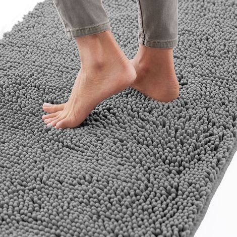 Tappeto da bagno in ciniglia, 4060 cm, retro in gomma, tappetino in microfibra ad asciugatura rapida e lavabile, grigio. (1/4)
