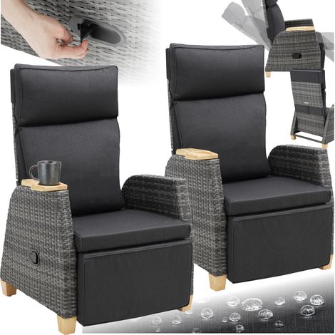 Lot 2 fauteuils en rotin avec cadre aluminium dossier réglable gris