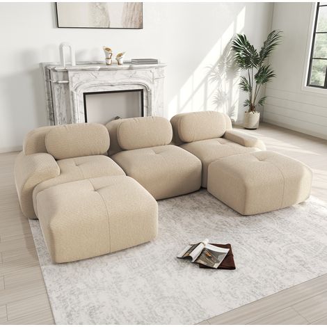 Divano angolare modulare 298x178x75 cm beige in velluto a coste senza montaggio antiscivolo (1/5)