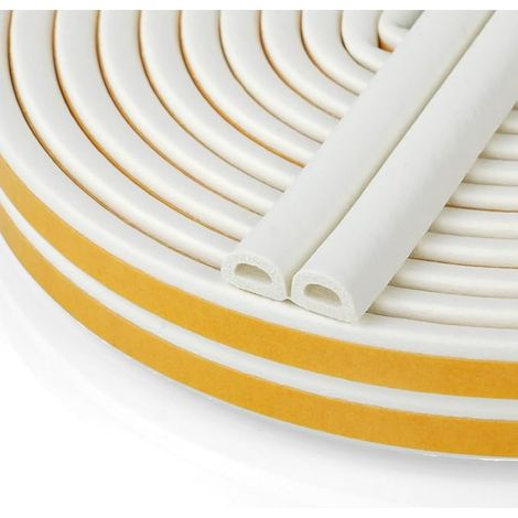 Bande de Joint D-Profil, Joint d'Étanchéité Porte, Joint Fenetre Isolation avec Forte Adhérence, Isoler du Bruit, Anti-collision et Anti-intempéries, 9mm x 6mm (Blanc 12M) (1/5)
